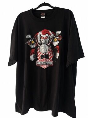 Harley-Davidson Black Tee with Red & White Santa Rider Graphic  2X-Large